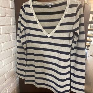 Autumn Cashmere Beige and Navy Striped Sweater